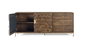 GINER Y COLOMER - Buffet 2 portes 3 tiroirs en bois de manguier et métal, finition noyer et doré, 190x40x77 cm